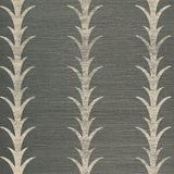 Acanthus Stripe Sisal wallpaper in Shadow by Schumacher, featuring a stylized acanthus motif on a textured sisal ground in a dark neutral colorway.