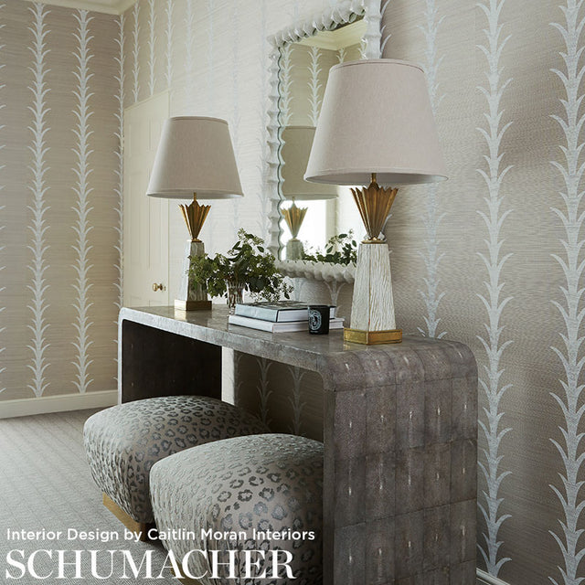 Acanthus Stripe Sisal Fog & Chalk by Schumacher – Celerie Kemble Designer Wallpaper 5006052