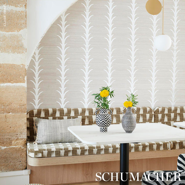 Acanthus Stripe Sisal Fog & Chalk by Schumacher – Celerie Kemble Designer Wallpaper 5006052