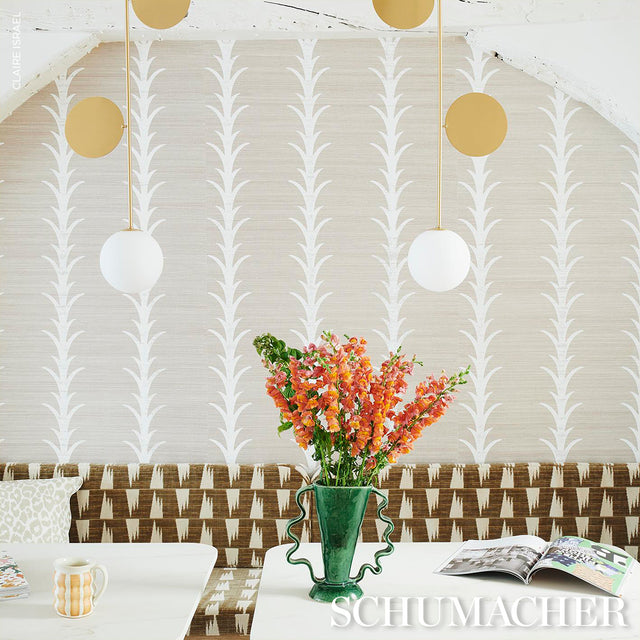 Acanthus Stripe Sisal Fog & Chalk by Schumacher – Celerie Kemble Designer Wallpaper 5006052