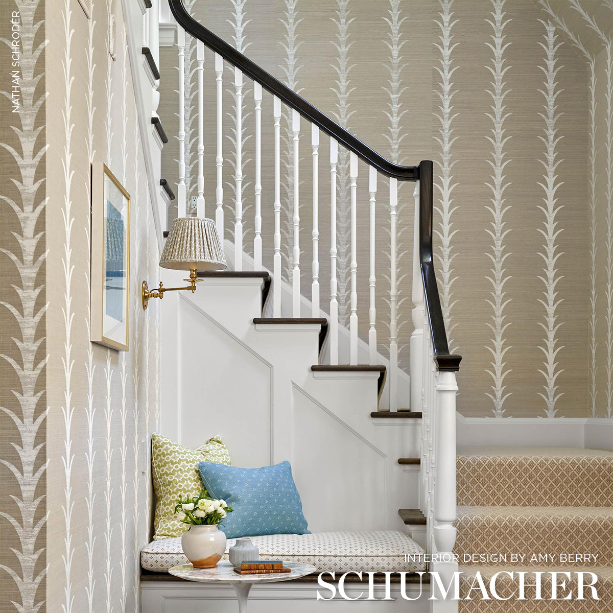 Acanthus Stripe Sisal Fog & Chalk by Schumacher – Celerie Kemble Designer Wallpaper 5006052
