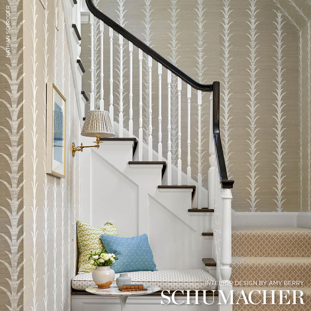 Acanthus Stripe Sisal Fog & Chalk by Schumacher – Celerie Kemble Designer Wallpaper 5006052