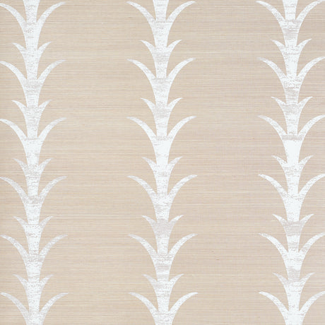 Acanthus Stripe Sisal wallpaper in Fog & Chalk by Schumacher, featuring a stylized acanthus motif on a sisal ground.