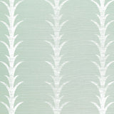 Acanthus Stripe Sisal wallpaper in Seaglass & Chalk by Celerie Kemble for Schumacher, featuring a stylized acanthus motif on a sisal ground.