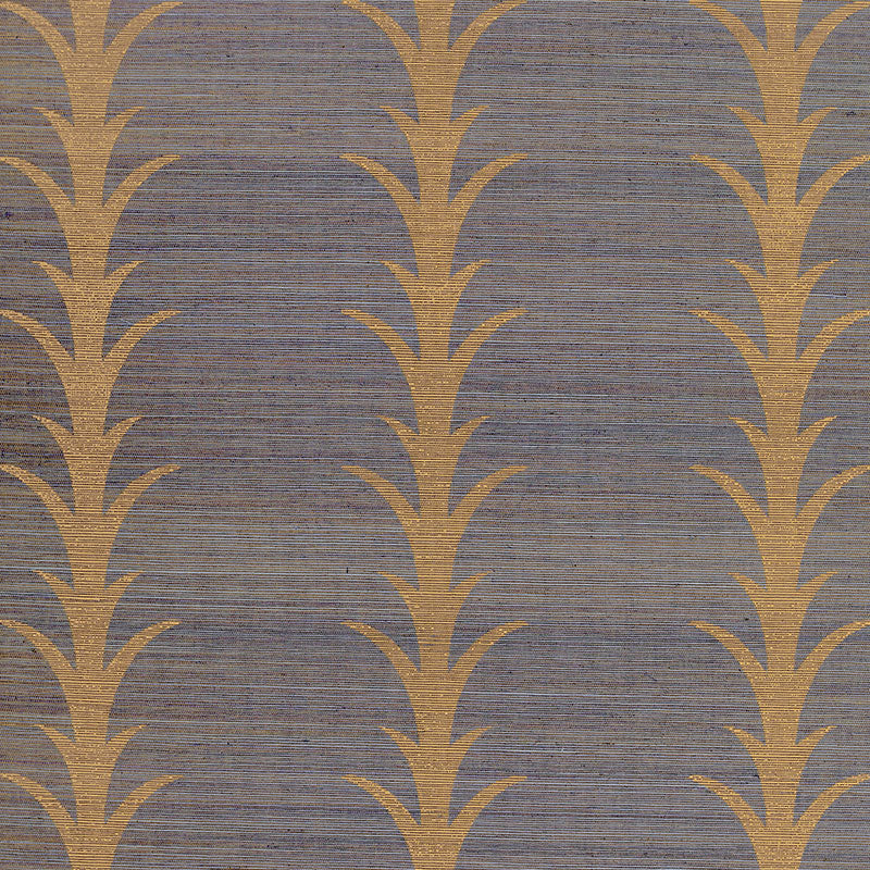 Acanthus Stripe Sisal wallpaper in Turmeric by Schumacher, featuring a stylized acanthus motif on a textured sisal ground.