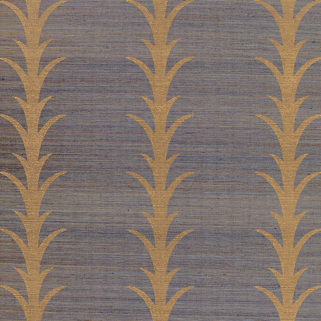 Acanthus Stripe Sisal wallpaper in Turmeric by Schumacher, featuring a stylized acanthus motif on a textured sisal ground.