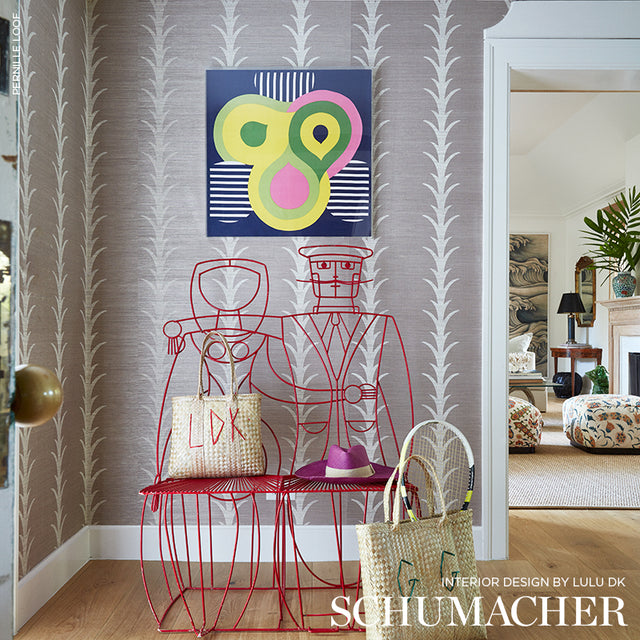 Acanthus Stripe Sisal Haze by Schumacher Designer Wallpaper – Celerie Kemble 5006055