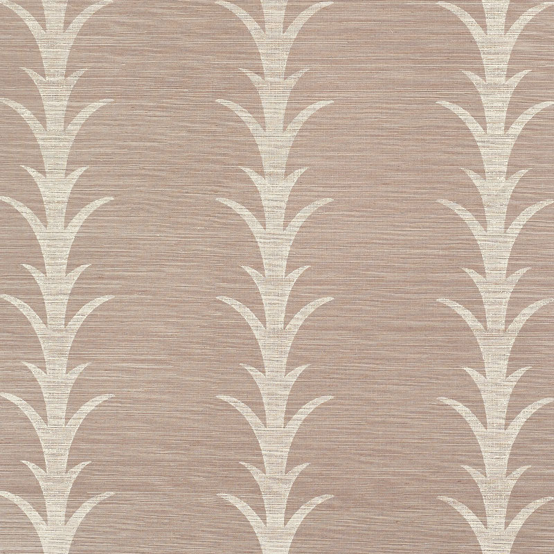 Acanthus Stripe Sisal wallpaper in Haze by Schumacher, featuring a stylized acanthus motif in a soft, neutral colorway, designed by Celerie Kemble.