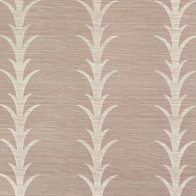 Acanthus Stripe Sisal wallpaper in Haze by Schumacher, featuring a stylized acanthus motif in a soft, neutral colorway, designed by Celerie Kemble.