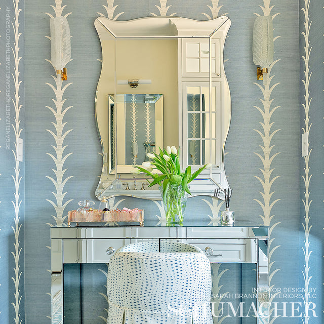 Acanthus Stripe Sisal Chambray by Schumacher – Celerie Kemble Designer Wallpaper – 5006056