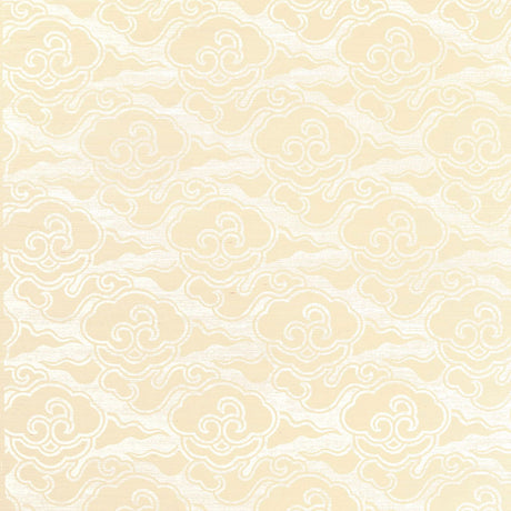 Cirrus Clouds Sisal wallpaper in Blanched by Celerie Kemble for Schumacher, featuring a hand-screened cloud pattern in soft neutral tones.