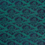 Cirrus Clouds Sisal wallpaper in Plume by Celerie Kemble for Schumacher, hand screen printed with a cloud motif in green and blue.