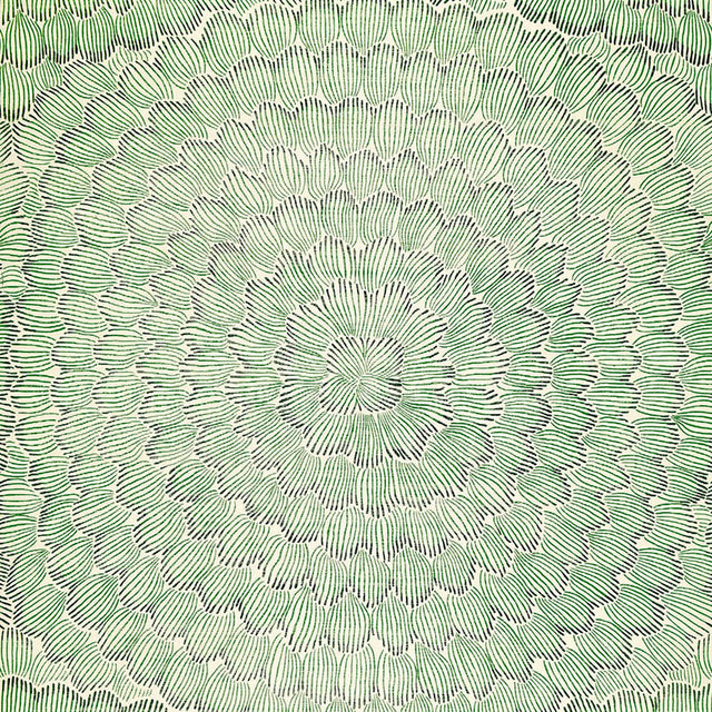 Feather Bloom Sisal wallpaper in Emerald & Ore by Celerie Kemble for Schumacher, featuring overscale radiating blossoms on a natural sisal ground.
