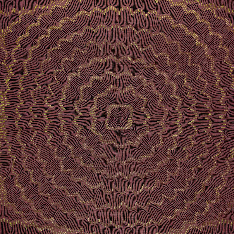 Feather Bloom Sisal wallpaper in Golden Plum by Celerie Kemble for Schumacher, featuring overscale blossoms in a radiating pattern on a natural sisal ground.