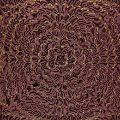 Feather Bloom Sisal wallpaper in Golden Plum by Celerie Kemble for Schumacher, featuring overscale blossoms in a radiating pattern on a natural sisal ground.