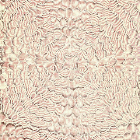 Feather Bloom Sisal wallpaper in Venetian Pink by Celerie Kemble for Schumacher, shown in a bedroom interior and close-up detail.