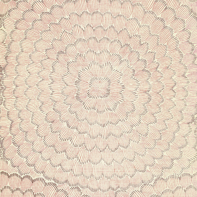 Feather Bloom Sisal wallpaper in Venetian Pink by Celerie Kemble for Schumacher, shown in a bedroom interior and close-up detail.