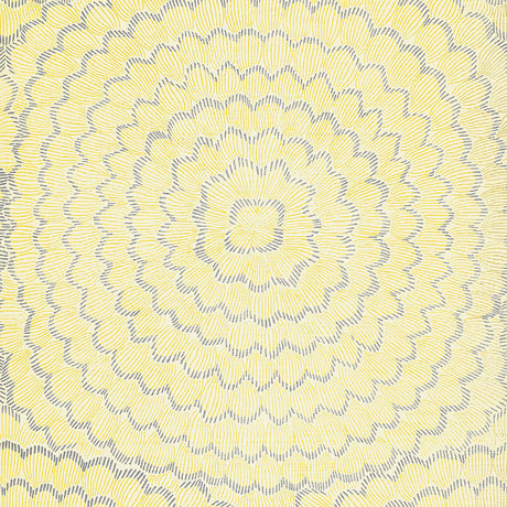 Feather Bloom Sisal wallpaper in Sun & Fog by Celerie Kemble for Schumacher, featuring overscale blossoms in a radiating pattern on a natural sisal ground.
