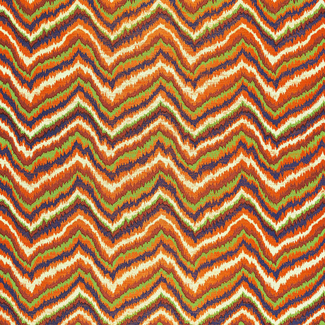 Multicolored bargello zigzag pattern printed on woven sisal wallcovering by Schumacher, designed by Celerie Kemble.