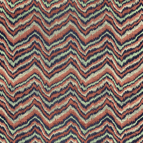 Flame Sisal CHA-CHA multicolored zigzag pattern wallpaper by Schumacher, designed by Celerie Kemble, shown in a modern interior setting.