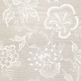 Hothouse Flowers Sisal wallpaper in Fog & Chalk by Celerie Kemble for Schumacher, featuring a hand-screened floral design on a textured background.