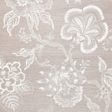 Hothouse Flowers Sisal wallpaper in Haze & Chalk by Celerie Kemble for Schumacher, featuring a hand-screened floral pattern on a sisal-like background.