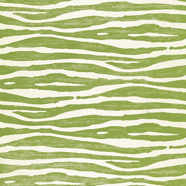 Ripple Sisal wallpaper in Grass by Celerie Kemble for Schumacher, hand-printed zebra stripe pattern on textured sisal.