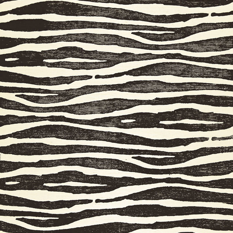 Ripple Sisal wallpaper in Zebra by Celerie Kemble for Schumacher, hand-printed on textured sisal with an exotic zebra stripe pattern.