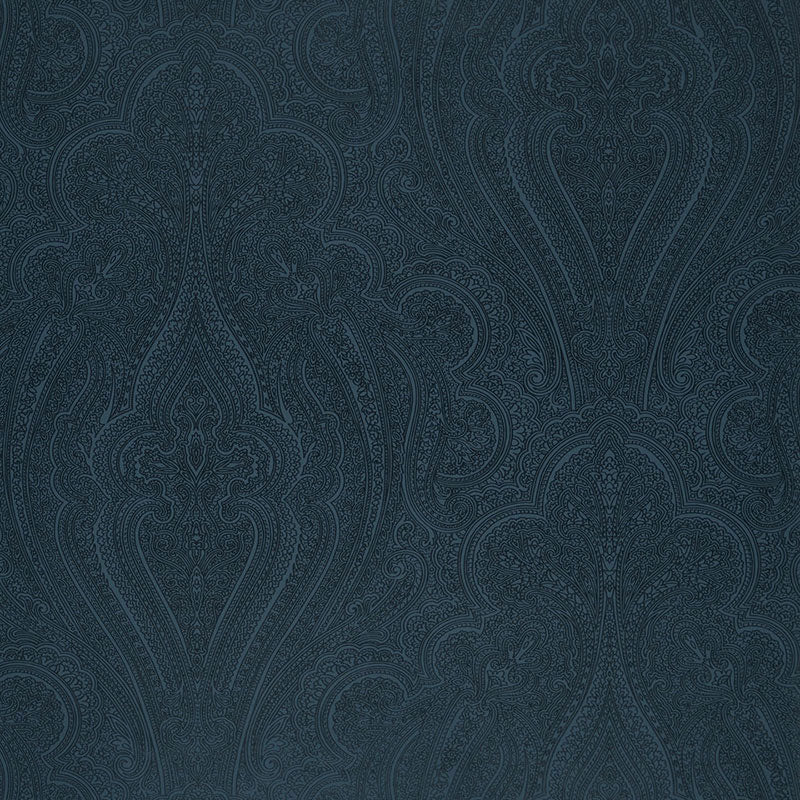 Breckenridge Paisley wallpaper in Lapis blue by Schumacher, featuring an intricate paisley pattern.