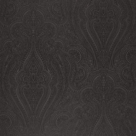 Breckenridge Paisley Charcoal Luxe Lodge wallpaper by Schumacher. Intricate paisley pattern in dark charcoal tones.
