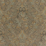 Sinclair Paisley wallpaper in Java by Schumacher, featuring an intricate paisley pattern in brown and gold tones.
