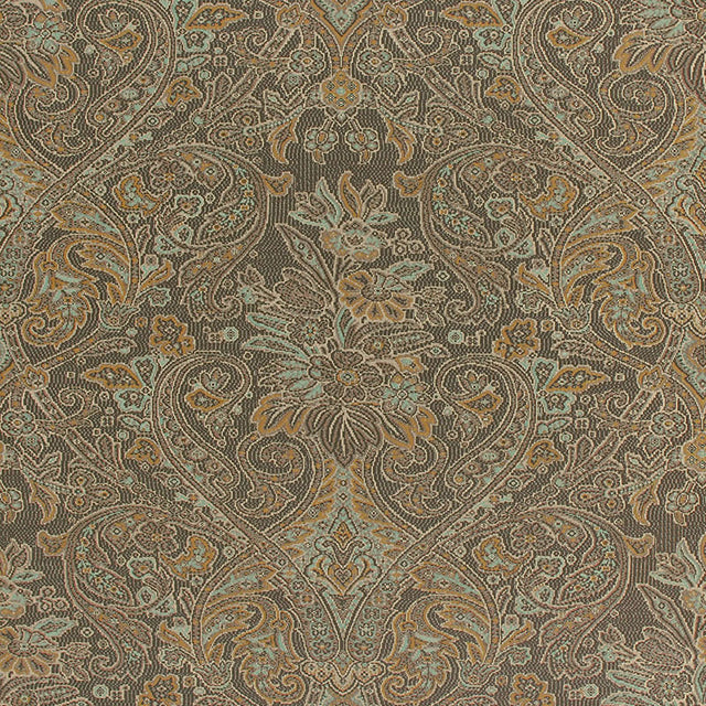 Sinclair Paisley wallpaper in Java by Schumacher, featuring an intricate paisley pattern in brown and gold tones.