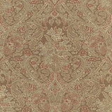 Sinclair Paisley wallpaper in Vicuna by Schumacher, featuring a detailed paisley pattern in warm brown and red tones.
