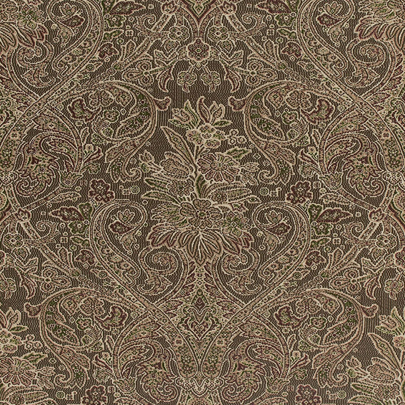 Sinclair Paisley Ash Luxe Lodge wallcovering by Schumacher, intricate paisley floral pattern in neutral and green tones