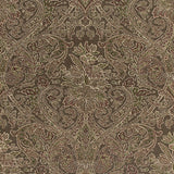 Sinclair Paisley Ash Luxe Lodge wallcovering by Schumacher, intricate paisley floral pattern in neutral and green tones