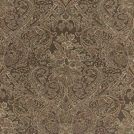 Sinclair Paisley Ash Luxe Lodge wallcovering by Schumacher, intricate paisley floral pattern in neutral and green tones