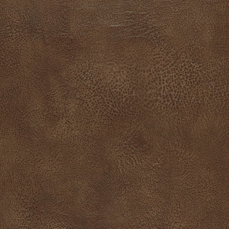Textured brown faux leather wallcovering in Black Walnut colorway from Schumacher's Luxe Lodge collection, Amarillo pattern.