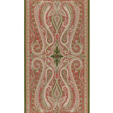 Pasha Paisley wallpaper in Pomegranate by Schumacher, designed by Martyn Lawrence Bullard. Ornate paisley pattern in red, green, and cream tones.