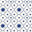 Taj Trellis wallpaper in Jaipur Blue by Schumacher, featuring a bold geometric trellis pattern in blue and white.