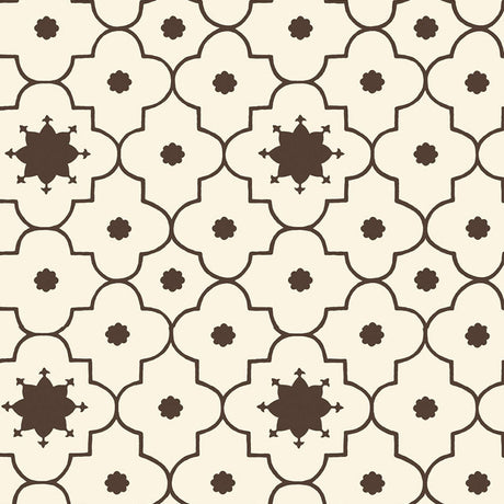 Taj Trellis Sepia wallpaper by Schumacher featuring a geometric trellis pattern in brown and cream tones.
