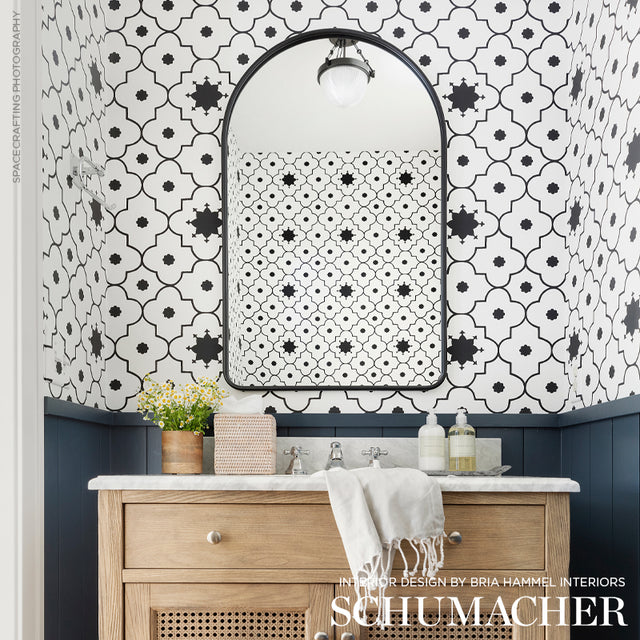 Taj Trellis Noir by Schumacher Martyn Lawrence Bullard Collection Wallpaper – Schumacher 5006623