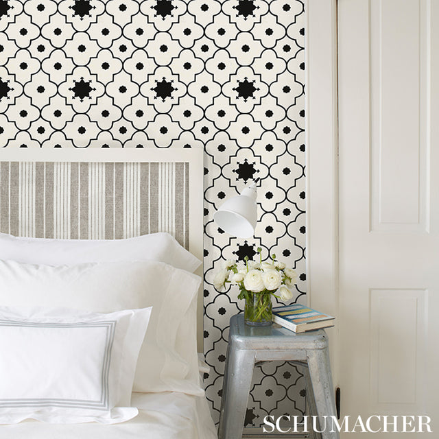 Taj Trellis Noir by Schumacher Martyn Lawrence Bullard Collection Wallpaper – Schumacher 5006623