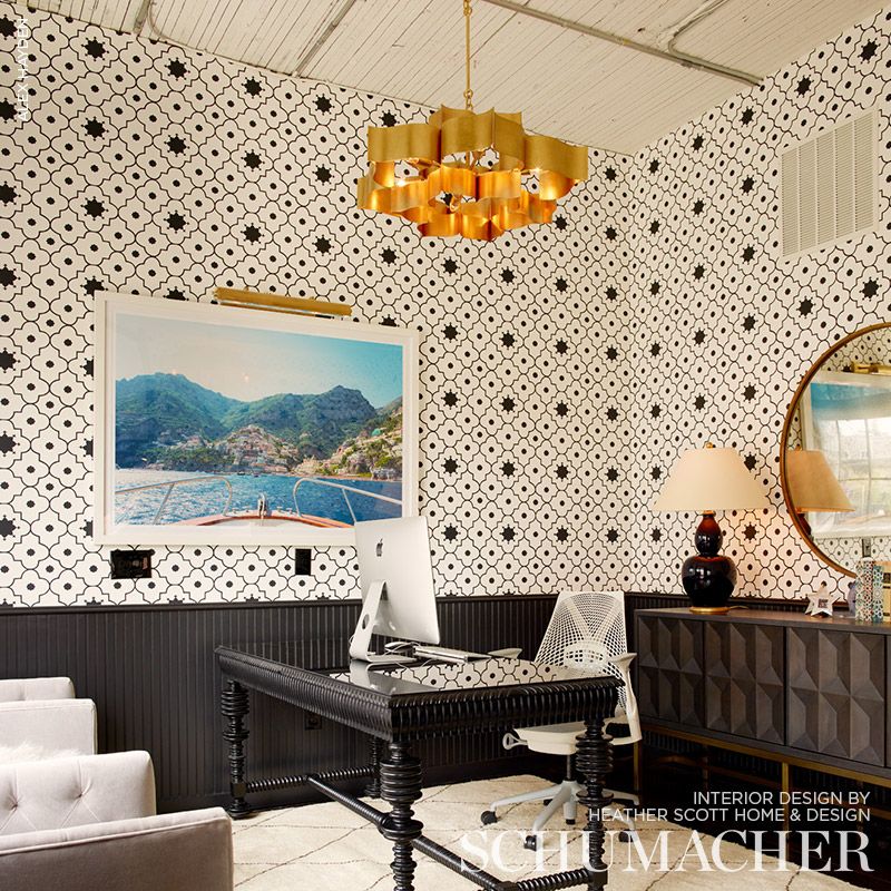 Taj Trellis Noir by Schumacher Martyn Lawrence Bullard Collection Wallpaper – Schumacher 5006623