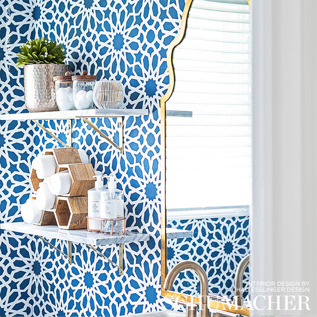 Agadir Screen Lapis by Schumacher Geometric Floral Wallpaper – Ottoman Chic Collection 5006640