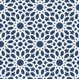 Agadir Screen wallpaper in Lapis by Schumacher, featuring a geometric floral pattern in blue and white, designed by Martyn Lawrence Bullard.