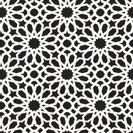 Agadir Screen Noir geometric floral wallpaper by Schumacher, designed by Martyn Lawrence Bullard, shown in a modern interior.