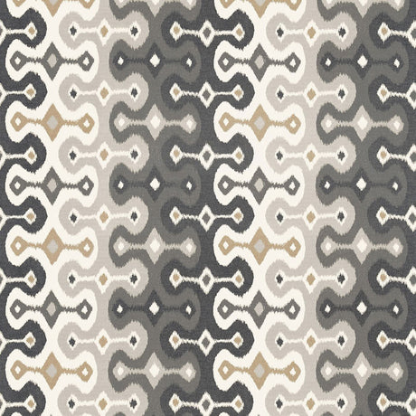 Darya Ikat Sidewall wallpaper in Stone by Schumacher, designed by Martyn Lawrence Bullard, shown in a modern interior setting.
