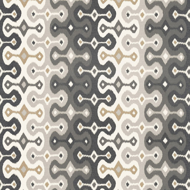Darya Ikat Sidewall wallpaper in Stone by Schumacher, designed by Martyn Lawrence Bullard, shown in a modern interior setting.