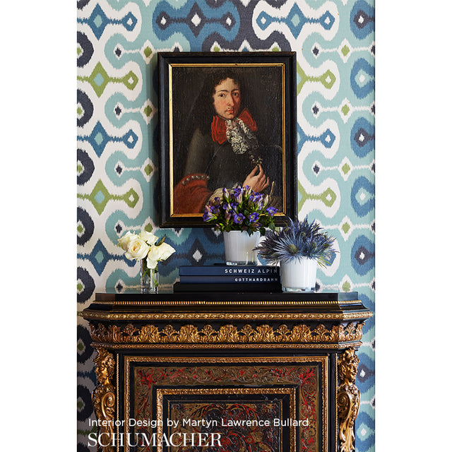 Darya Ikat Sidewall Sky by Schumacher Modern Ikat Wallpaper – Schumacher 5006652