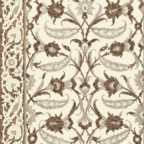 Topkapi Sepia wallpaper by Schumacher featuring an Ottoman-inspired floral pattern in sepia tones.